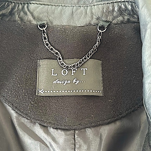 Black Heavy Cotton and Leather Blazer - Picture 6 of 8